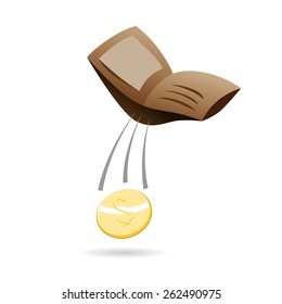 Vector illustration of a wallet with a coin dropping out.