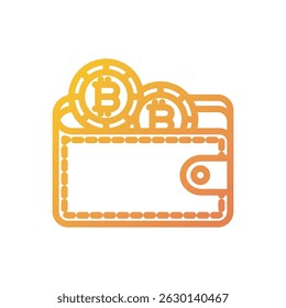 A vector illustration of a wallet with cryptocurrency coins inside
