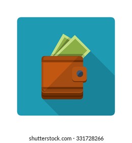 A vector illustration of a wallet with currency inside.
Wallet with cash Icon illustration.
Flat Icon leather brow wallet with money.