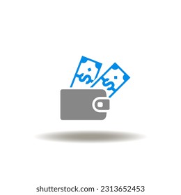 Vector illustration of wallet with dollar banknotes. Icon of benefits. Symbol of income and investing money.