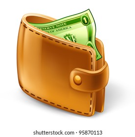 Vector illustration of wallet with dollar isolated on white background