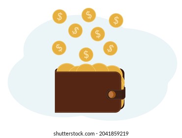 Vector illustration of a wallet full of coins with a dollar image