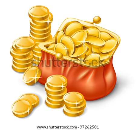 Vector illustration of wallet full of coins on white background