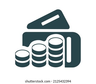 Vector illustration, wallet icon, coin payments. Isolated on a white background.