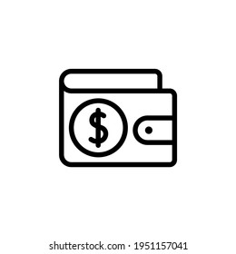Vector illustration of wallet icon. Simple wallet with dollar coins and line design style