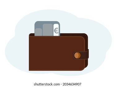 Vector illustration of a wallet with plastic cards with symbols of euro