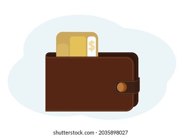 Ilustración vectorial de una cartera con tarjetas plásticas con símbolos de dólar