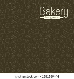 Vector illustration, wallpaper, background for coffee shops, bakery shops, pastry shops.Bread line drawing, rice grains, cookies On a green background.