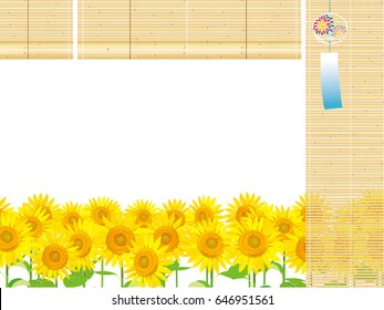 Vector Illustration: wallpaper and background landscape sunflowers garden and sky.