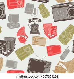 A vector illustration of wallpaper of old electronic items