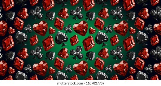 vector illustration wallpaper playing cards symbol sign suit set deck diamond jewel gemstone crystal design gradient background low poly modeling four of a kind
