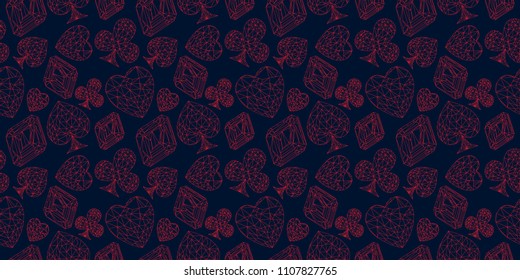 Ilustración vectorial Fondo de pantalla de juego de cartas símbolo signo traje conjunto cubierta diamante joya piedra preciosa cristal diseño gradiente fondo bajo poli modelado cuatro de un tipo