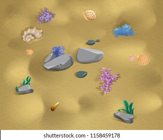 vector illustration of wallpaper with sand and sea shells coral stone