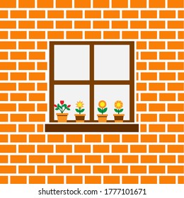 Vector illustration of walls, windows and flower plants for the background