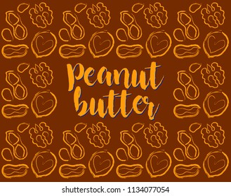 
Vector illustration Walnut and Peanut. Element for butter brand composition. Brown pattern set