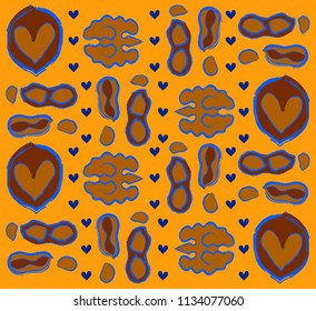 
Vector illustration Walnut and Peanut. Element for butter brand composition. Drawn Pattern nuts