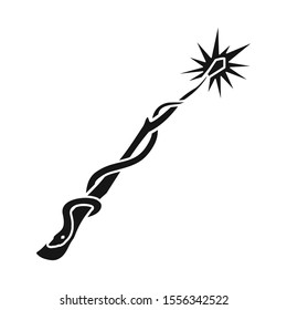 Vector illustration of wand and snake logo. Graphic of wand and wizardry stock symbol for web.