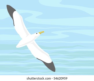 vector illustration of a wandering albatross flying over the ocean