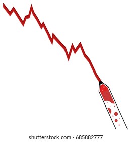 Vector illustration. Waning schedule. A red pencil draws a downward graph.