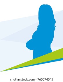 Vector Illustration for Want Ad with Blue Female Silhouette and Triangle Background