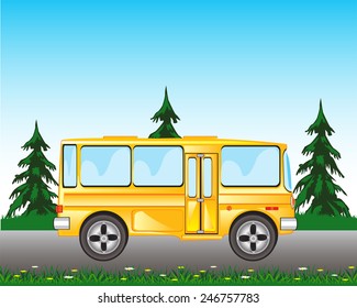 Vector illustration of the wanted bus goes on road