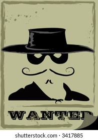 vector illustration of wanted man in mask and hat