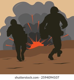 vector illustration of a war with bomb explosions