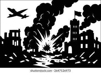 vector illustration of a war damaged city