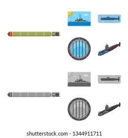 Vector illustration of war  and ship icon. Set of war  and fleet stock symbol for web.
