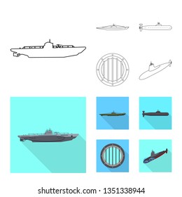 Vector illustration of war  and ship icon. Set of war  and fleet stock vector illustration.