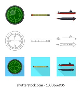 Vector illustration of war  and ship icon. Set of war  and fleet stock symbol for web.