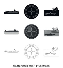 Vector illustration of war  and ship icon. Collection of war  and fleet stock vector illustration.