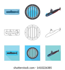 Vector illustration of war  and ship icon. Set of war  and fleet vector icon for stock.