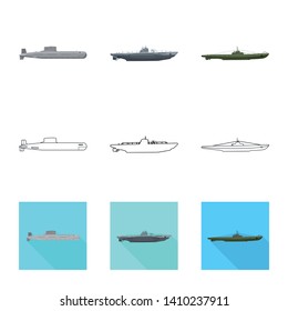 Vector illustration of war  and ship icon. Set of war  and fleet stock symbol for web.