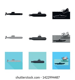 Vector illustration of war  and ship icon. Collection of war  and fleet stock symbol for web.