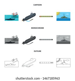 Vector illustration of war and ship icons. Set of war and fleet stock vector illustration.
