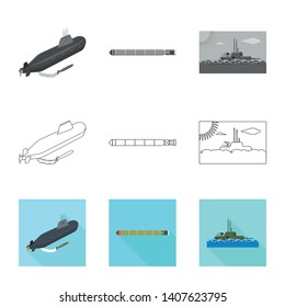 Vector illustration of war  and ship logo. Collection of war  and fleet stock vector illustration.