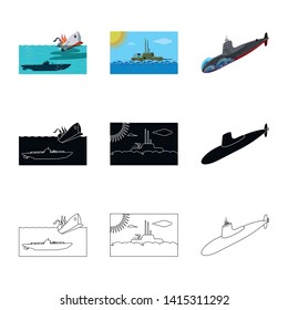 Vector illustration of war  and ship logo. Collection of war  and fleet stock symbol for web.