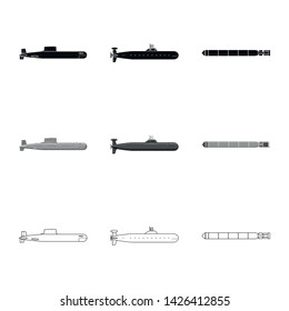 Vector illustration of war and ship logo. Set of war and fleet stock vector illustration.