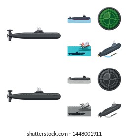 Vector illustration of war and ship logo. Set of war and fleet vector icon for stock.