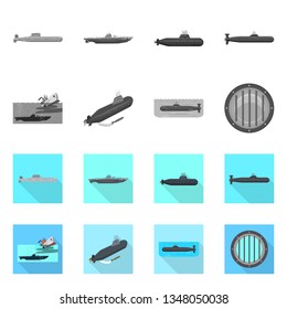 Vector illustration of war  and ship sign. Set of war  and fleet stock vector illustration.