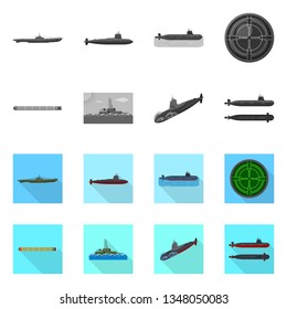 Vector illustration of war  and ship sign. Set of war  and fleet stock symbol for web.