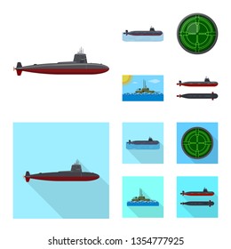 Vector illustration of war  and ship sign. Collection of war  and fleet stock symbol for web.