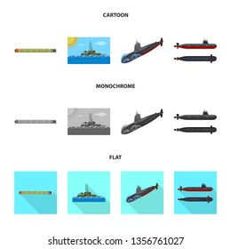 Vector illustration of war  and ship sign. Collection of war  and fleet stock vector illustration.