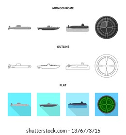 Vector illustration of war  and ship sign. Collection of war  and fleet stock vector illustration.