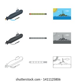 Vector illustration of war  and ship sign. Collection of war  and fleet stock vector illustration.