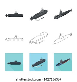 Vector illustration of war and ship sign. Collection of war and fleet stock vector illustration.