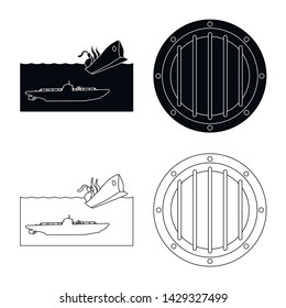 Vector illustration of war and ship sign. Collection of war and fleet stock symbol for web.