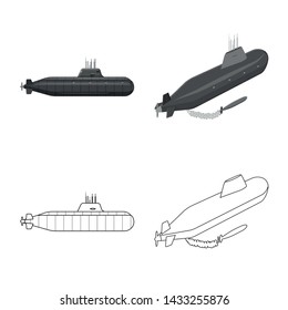 Vector illustration of war and ship sign. Set of war and fleet vector icon for stock.
