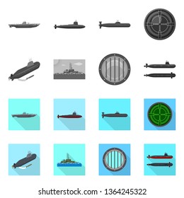 Vector illustration of war  and ship symbol. Collection of war  and fleet stock symbol for web.